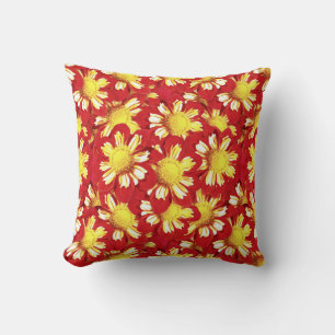 Dahlia bouquet - red and white with yellow throw pillow