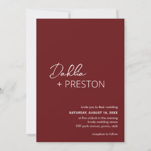Dahlia Burgundy Contemporary Modern Wedding Invitation