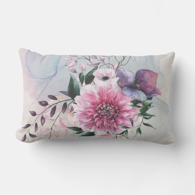 Dahlia Cool Colours Traditional Lumbar Pillow (Front)