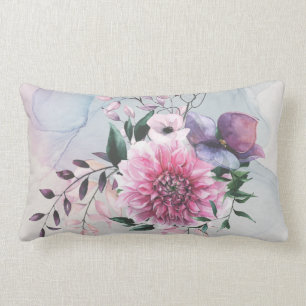 Dahlia Cool Colours Traditional Lumbar Pillow