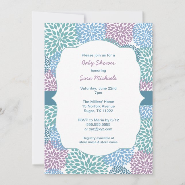 Dahlia fleurit fille baby shower invitation 3541 (Devant)