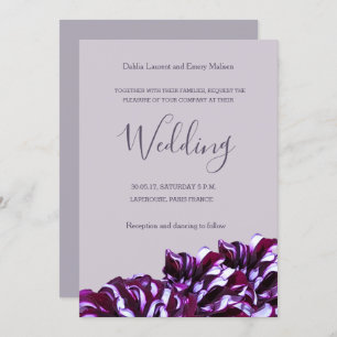 Dahlia fleurs lilas élégante invitation de mariage