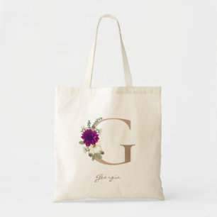 Dahlia floral bouquet rose gold monogram letter  G Tote Bag
