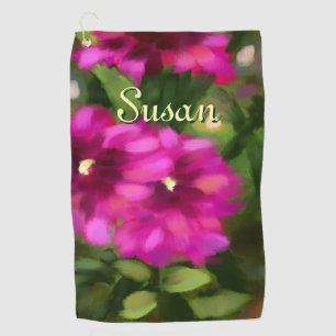 Dahlia Floral Flower Flowers Magenta Personalized Golf Towel