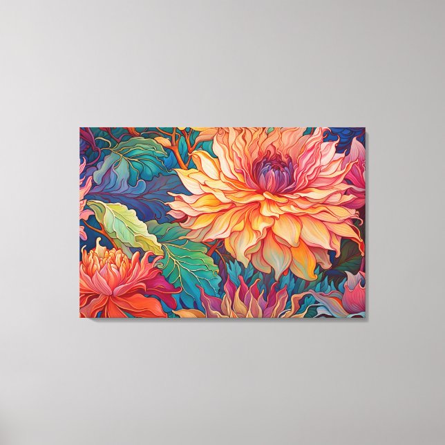 Dahlia Floral Tapestry Canvas Print (Front)