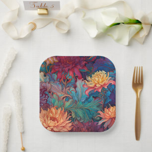 Dahlia Floral Tapestry Paper Plate