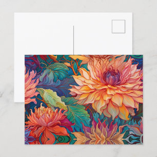 Dahlia Floral Tapestry Postcard