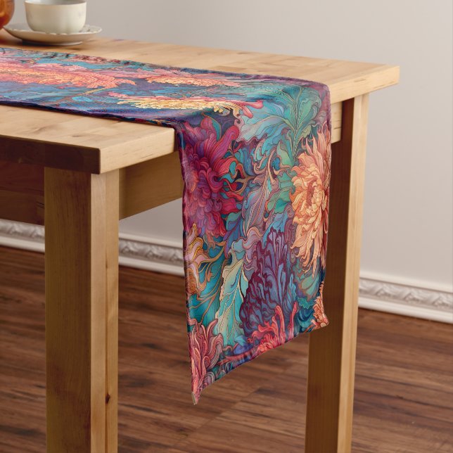 Dahlia Floral Tapestry Short Table Runner (In Situ)