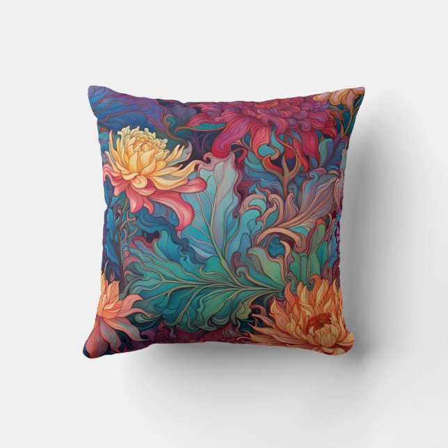 Dahlia Floral Tapestry Throw Pillow (Back)