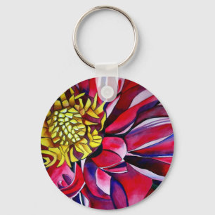 Dahlia flower abstract original flower art keychain