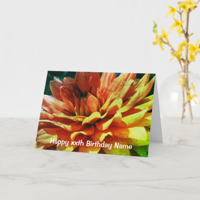 Dahlia Flower Abstract Personalized Birthday  Card (Yellow Flower)