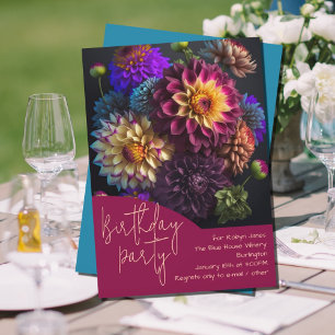 Dahlia Flower Bouquet Birthday Party Invitation