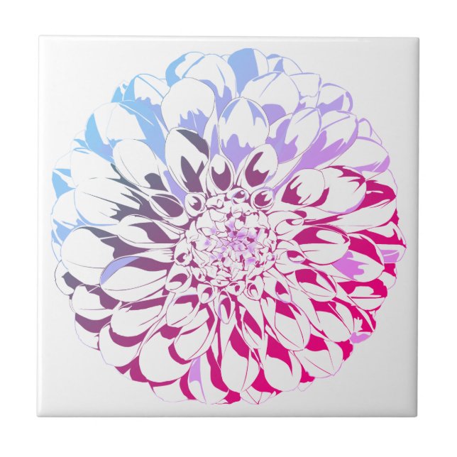 Dahlia flower ceramic tile - bright pink tones (Front)