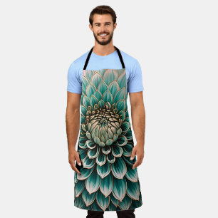 Dahlia Flower in Teal Aqua Blue Digital Art Apron