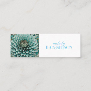 Dahlia Flower in Teal Aqua Blue Digital Art Mini Business Card