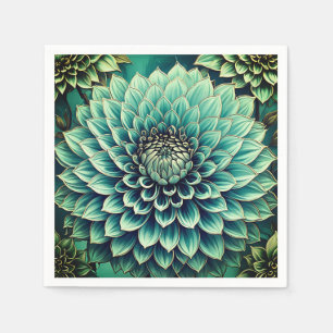 Dahlia Flower in Teal Aqua Blue Digital Art Napkin