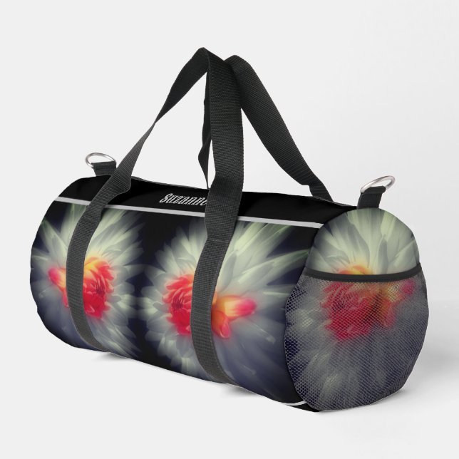 Dahlia Flower Partial Colour Personalized Duffle Bag (Right Corner)