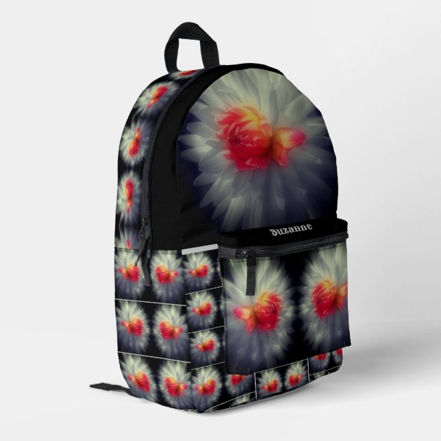 Dahlia Flower Partial Colour Personalized Printed Backpack (Back Corner Left)