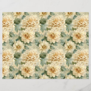 Dahlia Flower Pattern and Greenery Scrapbook Paper