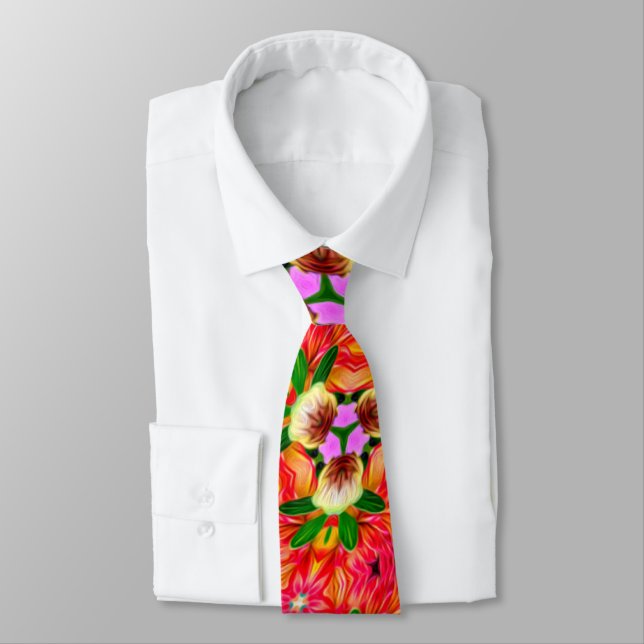 Dahlia Flower Pattern Tie (Tied)
