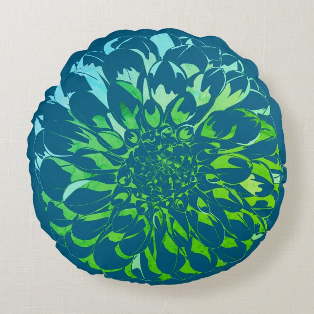 Dahlia flower teal pillow  (Front)