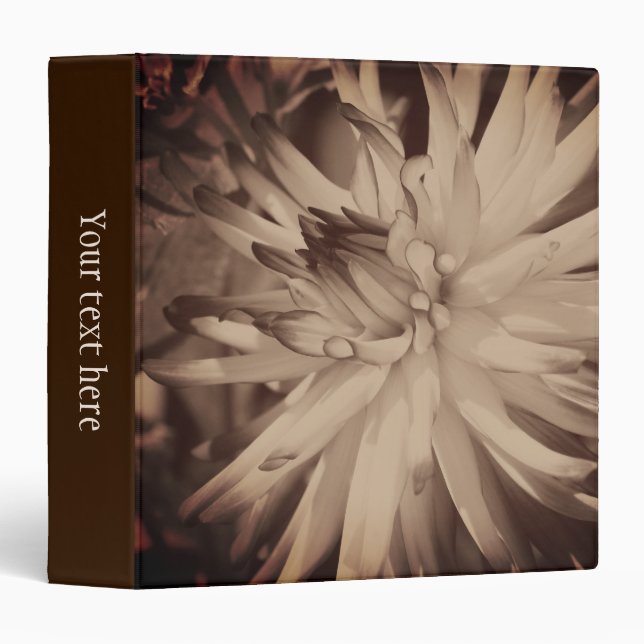 Dahlia Flower Vintage Sepia Personalized Binder (Front/Spine)