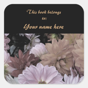 Dahlia Flowers Abstract Floral Garden Bookplate Square Sticker