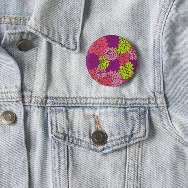 Dahlia Flowers, Colourful Flowers, Floral Pattern 2 Inch Round Button (In Situ)