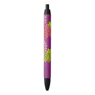 Dahlia Flowers, Colourful Flowers, Floral Pattern Black Ink Pen