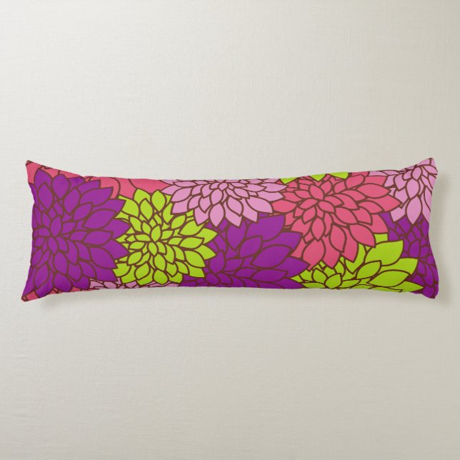 Dahlia Flowers, Colourful Flowers, Floral Pattern Body Pillow (Front)