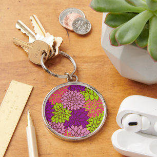 Dahlia Flowers, Colourful Flowers, Floral Pattern Keychain