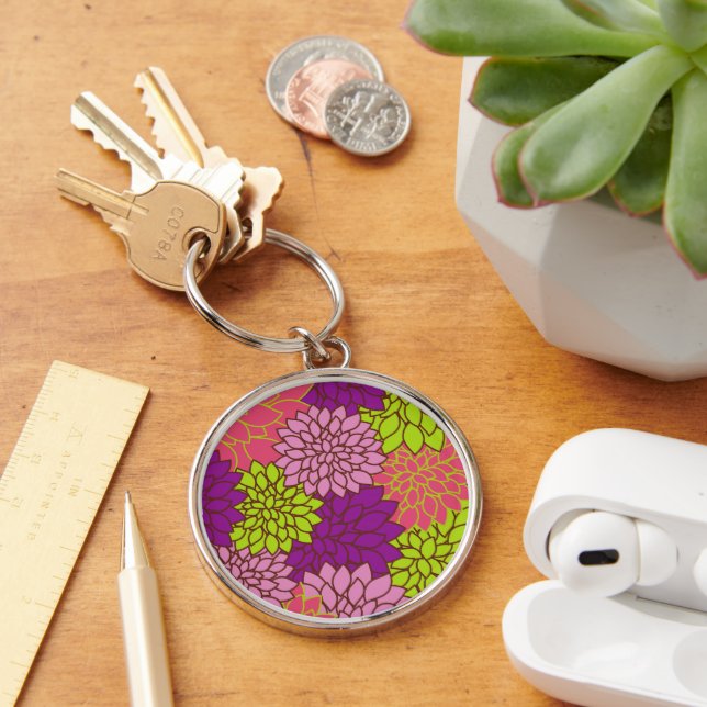 Dahlia Flowers, Colourful Flowers, Floral Pattern Keychain (Desk)