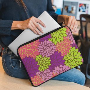 Dahlia Flowers, Colourful Flowers, Floral Pattern Laptop Sleeve