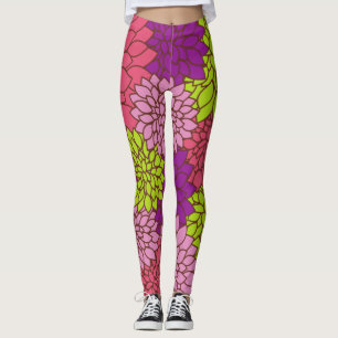 Dahlia Flowers, Colourful Flowers, Floral Pattern Leggings