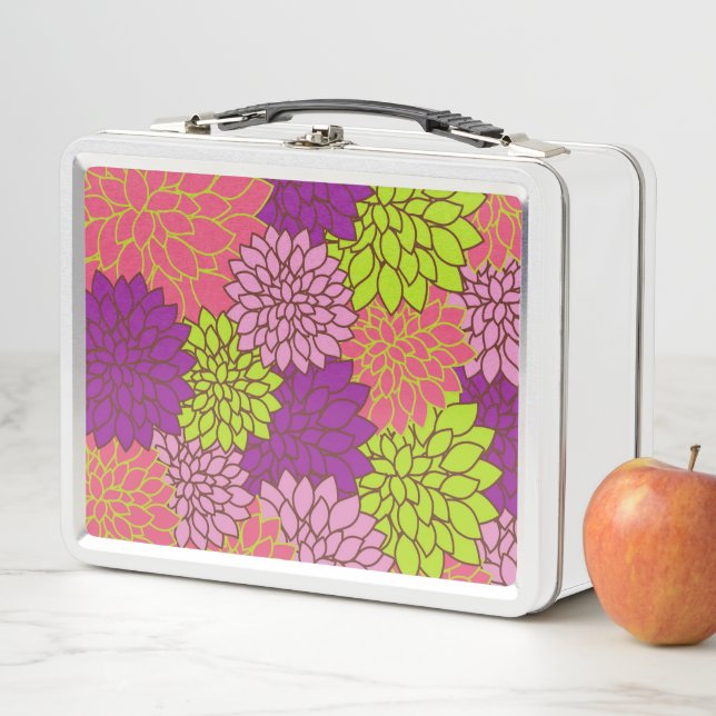 Dahlia Flowers, Colourful Flowers, Floral Pattern Metal Lunch Box (In Situ)