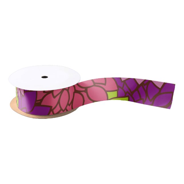 Dahlia Flowers, Colourful Flowers, Floral Pattern Satin Ribbon (Spool)
