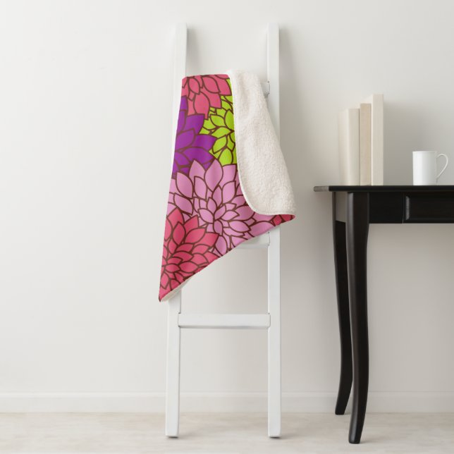 Dahlia Flowers, Colourful Flowers, Floral Pattern Sherpa Blanket (In Situ)