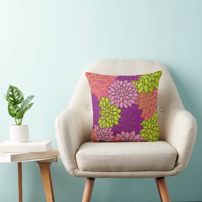 Dahlia Flowers, Colourful Flowers, Floral Pattern Throw Pillow (Chair)