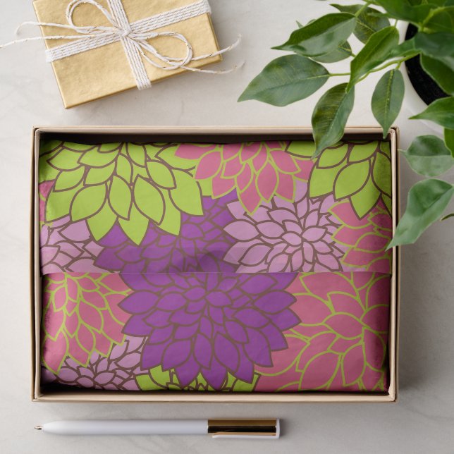 Dahlia Flowers, Colourful Flowers, Floral Pattern Tissue Paper (Gift)