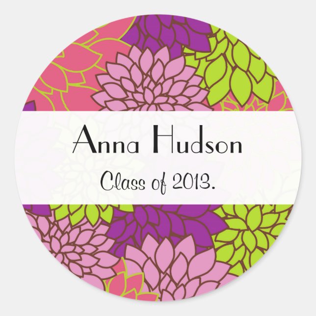 Dahlia Flowers, Colourful Flowers, Graduation Classic Round Sticker (Front)