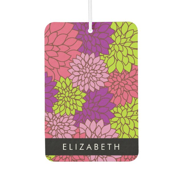 Dahlia Flowers, Colourful Flowers, Your Name Air Freshener (Front)