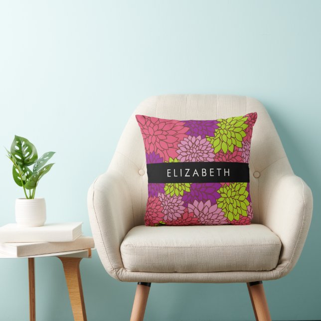 Dahlia Flowers, Colourful Flowers, Your Name Throw Pillow (Chair)