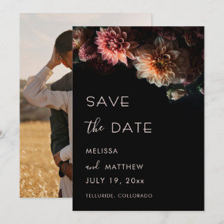 Dahlia Flowers Dark Wedding Save The Date