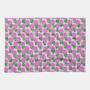 Dahlia flowers in deep pink kitchen towel
