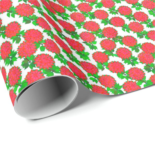 Dahlia flowers in deep red wrapping paper (Roll Corner)