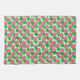 Dahlia flowers in fuchsia pink kitchen towel