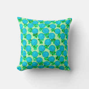 Dahlia flowers in turquoise blue and green throw pillow