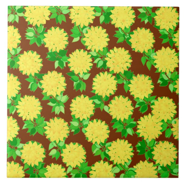 Dahlia flowers in yellow and chocolate tile (Front)