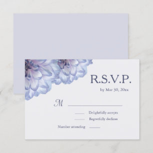 Dahlia flowers lilac blue grey floral wedding RSVP Invitation