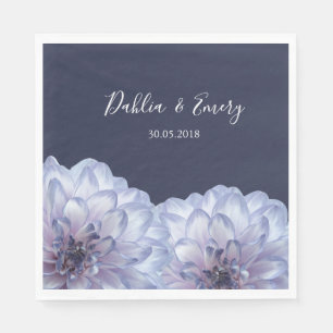 Dahlia flowers lilac dark navy blue floral wedding napkin